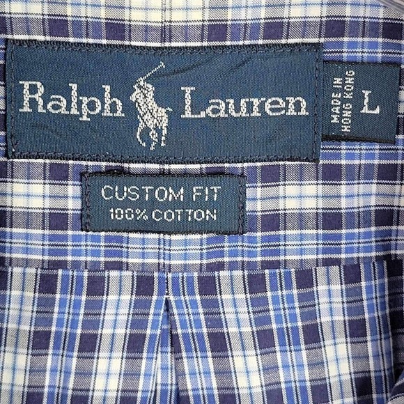 Polo Ralph Lauren Oxford Men's L Plaid LS Button Down Shirt Twill Blue - Picture 7 of 8